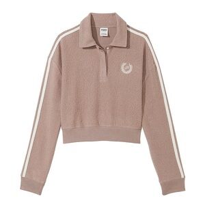 PINK Quarter‎ Snap Pullover Crop Top Athleisure Lounge White Stripe XL